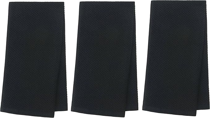 Mia'sDream Cotton Kitchen Towels and Dish Cloths Sets, Waffle Weave Dish Towels for Kitchen Drying Dishes, Soft and Absorbent Kitchen Hand Towels Washcloths, 13inch x 28inch 3 Pack (Black)