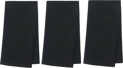 Mia'sDream Cotton Kitchen Towels and Dish Cloths Sets, Waffle Weave Dish Towels for Kitchen Drying Dishes, Soft and Absorbent Kitchen Hand Towels Washcloths, 13inch x 28inch 3 Pack (Black)