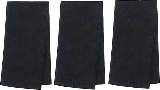 Mia'sDream Cotton Kitchen Towels and Dish Cloths Sets, Waffle Weave Dish Towels for Kitchen Drying Dishes, Soft and Absorbent Kitchen Hand Towels Washcloths, 13inch x 28inch 3 Pack (Black)