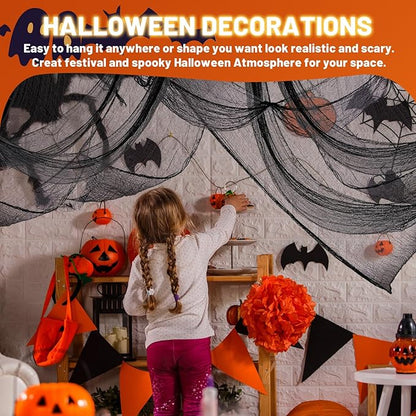 4-Pack Spooky Black Halloween Gauze - 30x120 Inch, Scary Cloth for Haunted House, Outdoor Patio, Garden, Indoor Wall Windows, Halloween Decorations