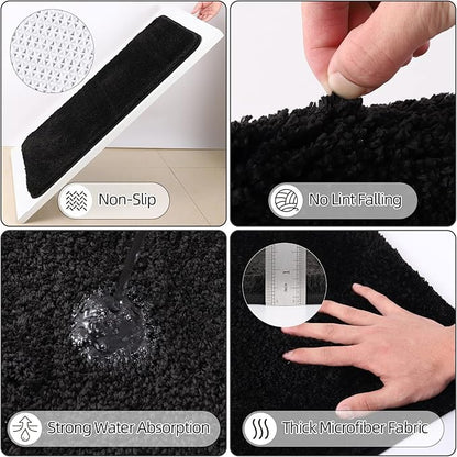 Bathroom Accessory Set–Bathroom Set with Shower Curtain and Rugs, No Slip Bathroom Rugs Super Absorbent, Black Ombre Water-Proof Shower Curtain with Hooks,Black Bathroom Sets Complete for Home