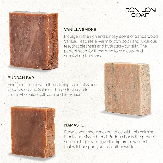 ILS Soap co - Incens-esque (Frankincense, Myrrh, Sandalwood) All Natural Bar Soap for All Skin Types - Plant Based, Cold Process and Handmade in the USA (3 Pack)