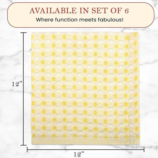 Vintage Vista 100% Cotton Dish Cloths (Pack of 6) - Dish Rags for Washing Dishes - Reusable & Highly Absorbent Kitchen Towels - Kitchen Rags for Christmas - (12" x 12" - Lemon Yellow Honeycomb)