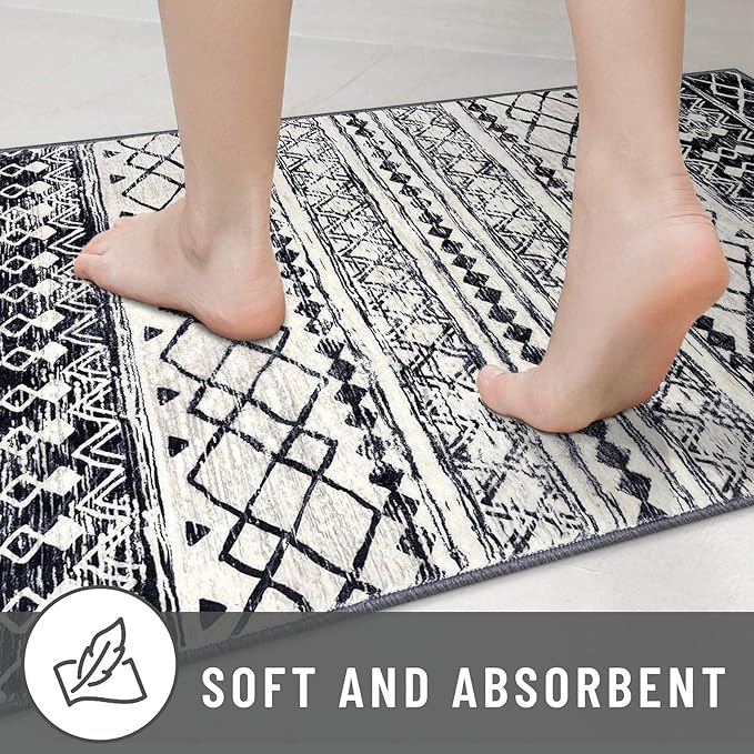 KUTA Moroccan Washable Runner Rug, 2x10 Non-Slip Vintage Black Navy Blue Boho Hallway Kitchen Runners Ultra Soft Distressed Geometric Floor Carpet Rugs for Bedroom Laundry Living Room