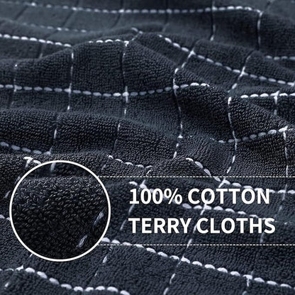 Homaxy 100% Cotton Terry Kitchen Towels(Dark Grey, 13 x 28 inches), Checkered Designed, Soft and Super Absorbent Dish Towels, 6 Pack