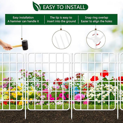 13ft x 17in Garden Fence Animal Barrier, 12 Panels No Dig Fence Border, Rustproof Metal Decorative Garden Fencing with Ground Stake, Flower Bed Edging Border for Dog, Rabbit, Outdoor Patio, White