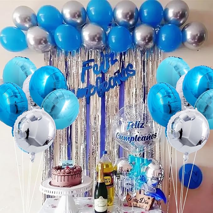 TONIFUL 30Pcs 18 Inch Balloons Large Blue and Silver Round Shape Foil Ballons Big Round Helium Mylar Decorations for Birthday Wedding Baby Shower Anniversary Engagement Party Supplies