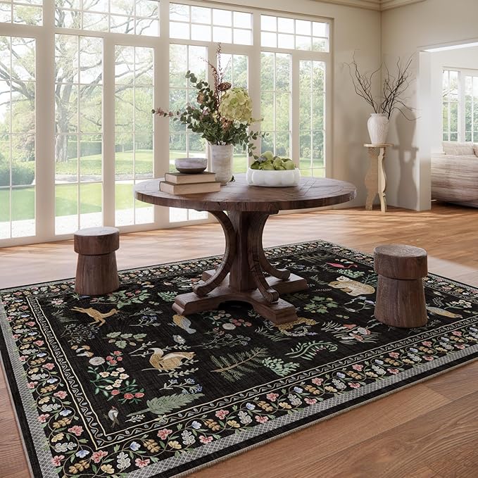 9x12 Area Rugs for Living Room: Washable Bedroom Rug Vintage Stain Resistant Non Slip Low Pile Soft Lightweight Carpet for Kitchen Dining Room Farmhouse Nursery Kids Room Home Office