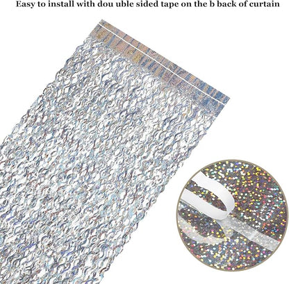 Silver Tinsel Backdrop- CYLMFC 3 Pack 3.3 ft x 6.6 ft Streamer Foil Fringe Curtain for Birthday Party Christmas Graduation Decor