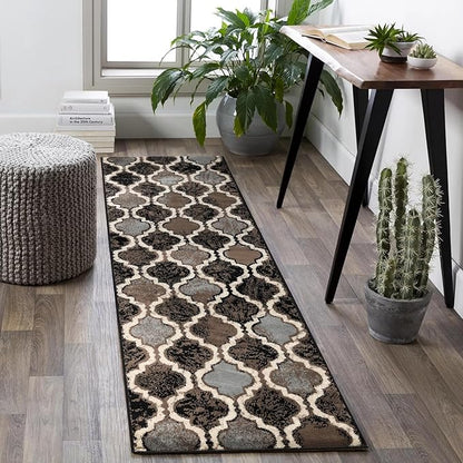 Superior Viking 3 Piece Indoor Area Rug Set, Jute Backing, Modern Trellis Decor for Hallway, Entry, Office, Kitchen, Bedroom, Living Room Floors, Plush Rugs, 2' 7" x 8', 5' x 8', 8' x 10', Chocolate