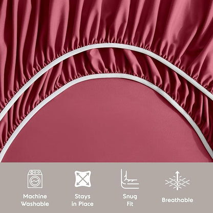 Nestl King Sheet Set - Luxury 1800 Ultra-Soft Microfiber King Bed Sheets - Double Brushed - Deep Pockets - Easy Fit - 4 Piece Set - Bedding Sheets & Pillowcases (King, Burgundy Red)
