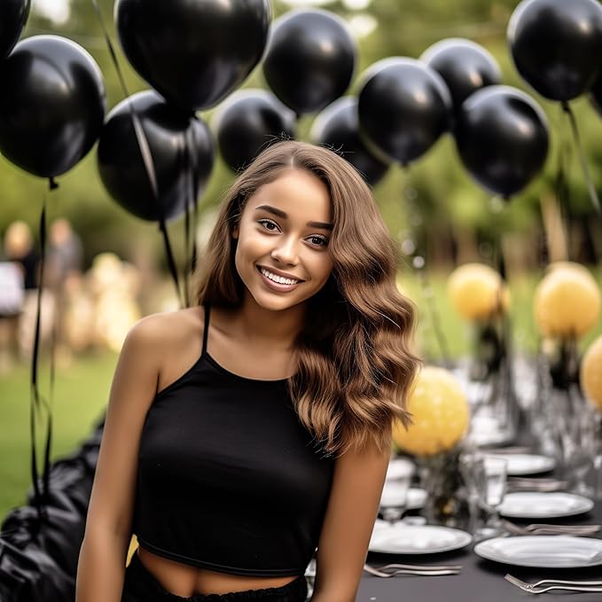 130PCS Black Balloons, Latex Balloons Different Sizes 18/12/10/5 Inch, Helium Balloons with Ribbon, Party Balloon Set for Birthday Wedding Graduation Anniversary Baby Shower Decorations.