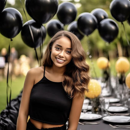 130PCS Black Balloons, Latex Balloons Different Sizes 18/12/10/5 Inch, Helium Balloons with Ribbon, Party Balloon Set for Birthday Wedding Graduation Anniversary Baby Shower Decorations.