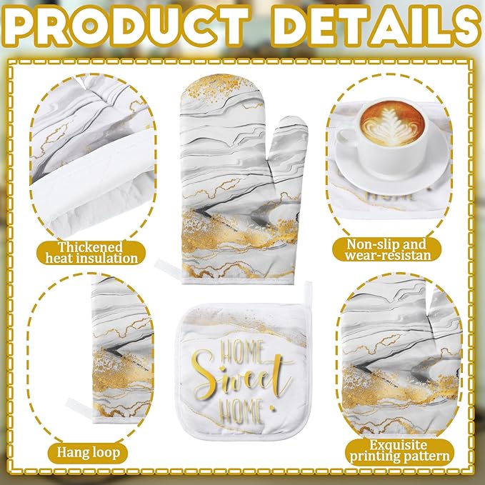 10 Pcs Christmas Marble Farmhouse Kitchen Decor Accessories Set Marble Kitchen Dish Towels Rugs Oven Mitts and Pot Holders Sets for Cooking Baking Daughter Mom Gift(White)