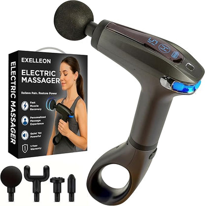 Massage Gun Deep Tissue | Percussion Massager for Back and Neck Pain Relief | Portable Handheld Muscle Massage Guns | Travel-Friendly Carry Case | Rechargable, Extended Ergonomic Handle