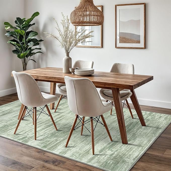 5x7 Modern Abstract Area Rug for Bedroom, Light Sage Green and Ivory Large Super Soft Washable Rug with Non-Slip, Non-Shedding Rugs for Living Room, Indoor Door Mat for Home Décor