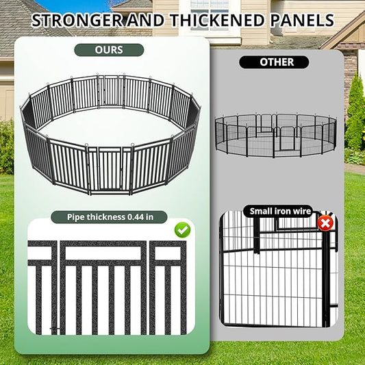 Dog Fence Outdoor Indoor, 40 Inch Height 48 Panels Dog Playpen for Large/Medium/Small Dogs Metal Dog Pen for Yard Camping and RV | Black-Silver
