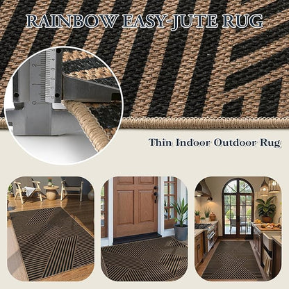 Lahome Modern Geometric Outdoor Easy Jute Rug, 3x5 Indoor Outdoor Rugs for Living Room Black Entryway Carpet, Farmhouse Washable Non Slip Carpet for Patio Courtyard Bedroom