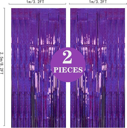 2 Pack 3.2ft x 8.2ft Purple Metallic Tinsel Foil Fringe Curtains, Large Photo Booth Backdrop Streamer Curtain for Party Door Wall Curtains Wedding Bachelorette Birthday Christmas New Year Decorations