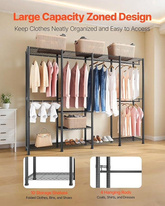 VEVOR Clothing Garment Rack, Heavy Duty Closet Wardrobe, Adjustable Tiers Clothes Racks with Steel Frame, for Bedroom, Clothing Store, Hallway