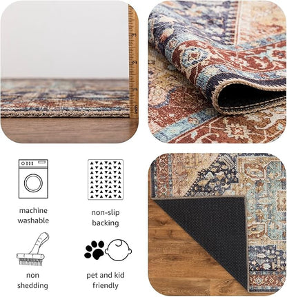 Keen Home Design 2x7 Rug - Machine Washable Runner Rug with Non-Slip Backing, Ideal for Hallway, Entryway, Kitchen, Laundry Room - Vintage, Easy Clean, Durable, Low Pile Rug - (2'6" x 7')