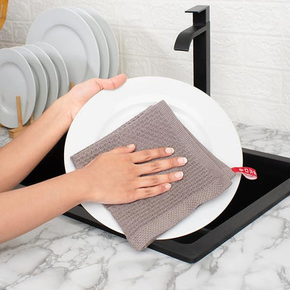 Cotton Waffle Weave Kitchen Wash Cloths - Pack of 8 (12x12 Inches) | Ultra Soft, Absorbent Dish Rags | Quick Dry, Dish Cloth & Dish Rags - Taupe/Grey (Kitchen Essentials)