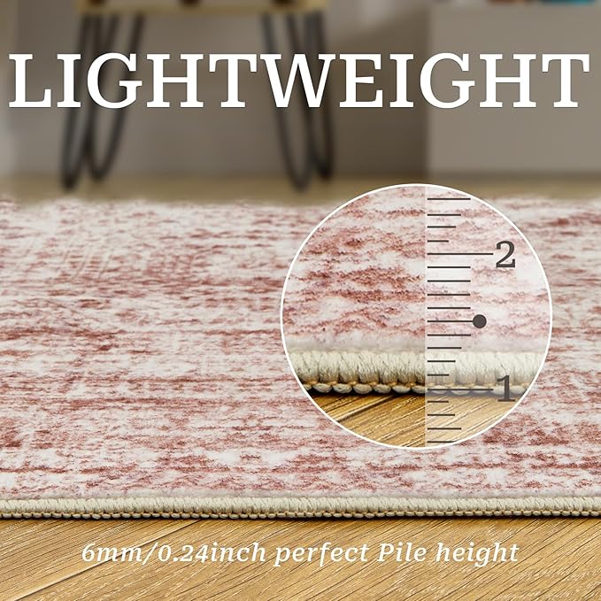 Long Bathroom Rugs Runner - Washable Runner Rugs for Hallway 2x10, Ultra-Thin Soft Kitchen Carpet Runner, Anti Slip Backing Runner Rugs for Entrance, Bedroom, Living Room(2'x10', Pink/Ivory)