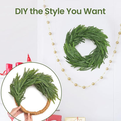 16 Pcs Norfolk Pine Stems, 19" Long Artificial Christmas Norfolk Pine Branches, Faux Greenery Stems, Real Touch Christmas Green Plants Branches for Vases, DIY Wreath, Xmas Home Decorations