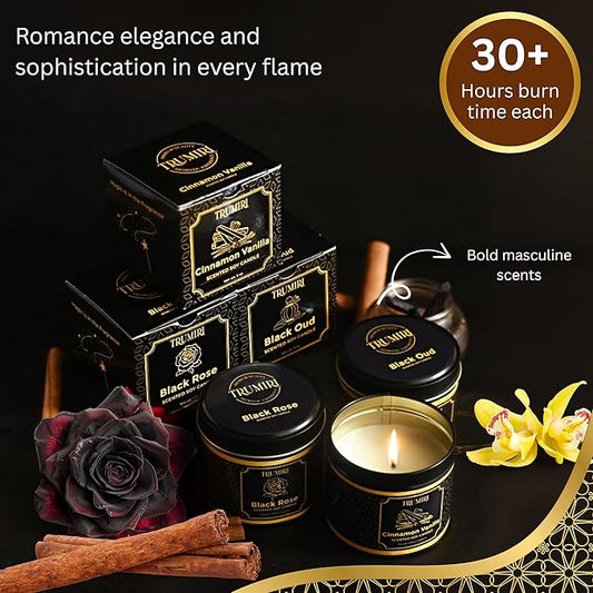 Candle Gift Set of 3 Sage Pine|Jasmine|Black Rose Strong Scented Soy Candels Natural Non Toxic Velas Aromáticas Favors for Women Coworkers Friends Guests Also for Fall Diwali Christmas Holidays