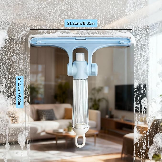 8.27" Wide Spray Squeegee, All-Purpose Shower Squeegee with Sprayer for Glass Doors, Squeegee for Shower Glass with Hook, Window Squeegee with Sprayer for Home (Blue)