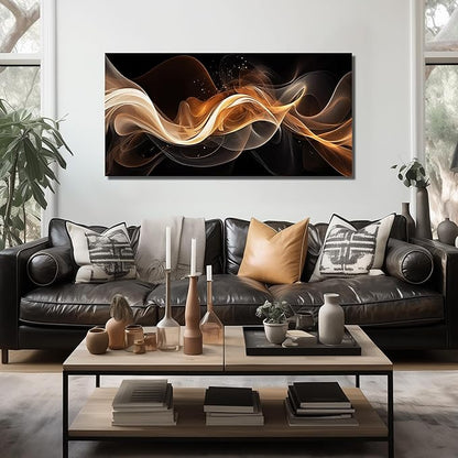 JuhaiArt Abstract Art Prints Bedroom Gold Wall Decor Black Wall Picture for Living Room Home Office 29" x 59" Lines Poster Artwork