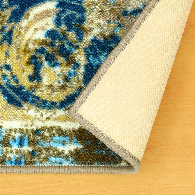 Superior's Designer Non-slip Angeles Area Rug; washable; Digitally Printed, Low Maintenance, Affordable and Fashionable, washable & Green-Beige - 8' x 10'