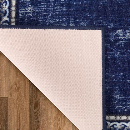 Antep Rugs Alfombras Bordered Modern 2x10 Non-Slip (Non-Skid) Low Pile Rubber Backing Indoor Area Runner Rug (Navy, 2' x 10')