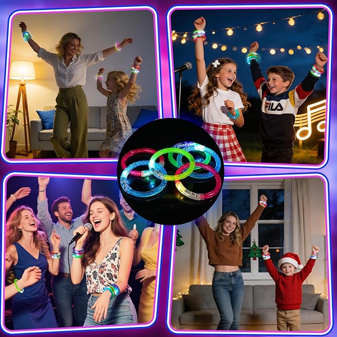 100 Pcs Glow Sticks LED Bracelets, Glow in the Dark Party Supplies for Kids/Adults, Flashing Light up Toys Goodie Bags Basket Stuffers, Neon Accessories New Year Eve Party Favors