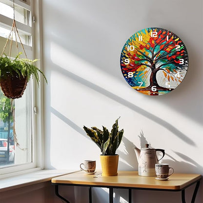 Wall Clock, 10 Inch Silent Non-Ticking Home Kitchen Decor, Battery Operated for Bathroom Bedroom Living Room Office(Tree of Life)