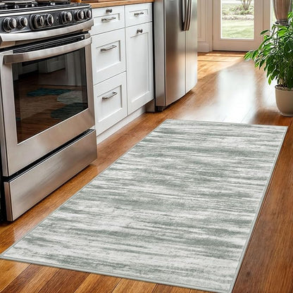KOZYFLY Modern Abstract 3x5 Area Rug Washable Bedroom Rug Grey Green, Throw Entry Mat Non-Slip Stain Resistant Carpet Dining Room Rug with Soft Low Pile for Living Room Kitchen Bath Office
