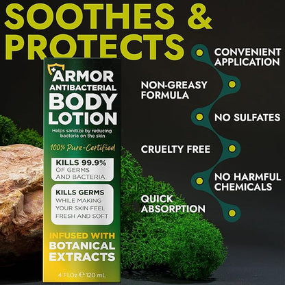 Antibacterial Body Lotion Antifungal Cream | Kills 99.9% of Germs and Bacteria | Helps Sanitize Skin | Infused with Botanical Extracts | Leaves Skin Fresh, Soft & Moisturized | Body Lotion 4 fl oz