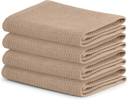 Blue Needles Waffle Weave Kitchen Towels, 15x25 Inches 100% Cotton Set of 4 Dish Towels for Kitchen, Ultra Soft & Absorbent with Hanging Loop, Spring Summer Dish Rags for Quick Drying - Beige