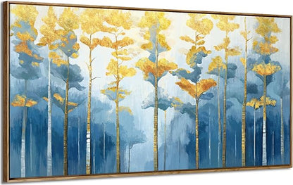 ARTZON Large Framed Canvas Wall Art for Living Room Modern Abstract Blue Yellow Tree Inspirational Art Print Forest Big Picture Horizontal Landscape Artwork Above Bed Decor Bedroom Office 48"x24"