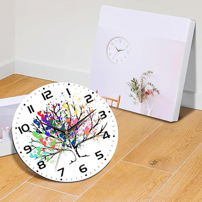 Tree of Life Wall Clocks Wooden Wall Clock Art Hanging Clocks Silent Non-Ticking Wall Clock Battery Operated Round Home Arabic Numeral Decorative Wall Clocks 10 Inch