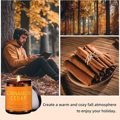 Fall Candles, Cinnamon & Cedar Scented Soy Candles, Autumn/Holiday/Halloween/Birthday/Christmas Gifts for Women & Men, 50-Hours Burning Time (7Oz)
