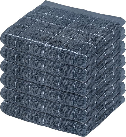 Mordimy 100% Cotton Terry Cloth Dish Cloths, Soft and Absorbent Checkered Dish Towels, Quick Drying Dish Rags for Washing Dishes, 6 Pack, 12 x 12 Inches, Grey