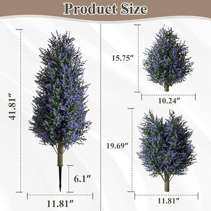 Christmas Artificial Lavender Cone Topiary Trees with Spike, 2 Pack UV Resistant & Anti Lodging Artificial Shrubs, 3FT Fake Evergreen Artificial Plant Brush for Indoor Outdoor Front Porch Garde