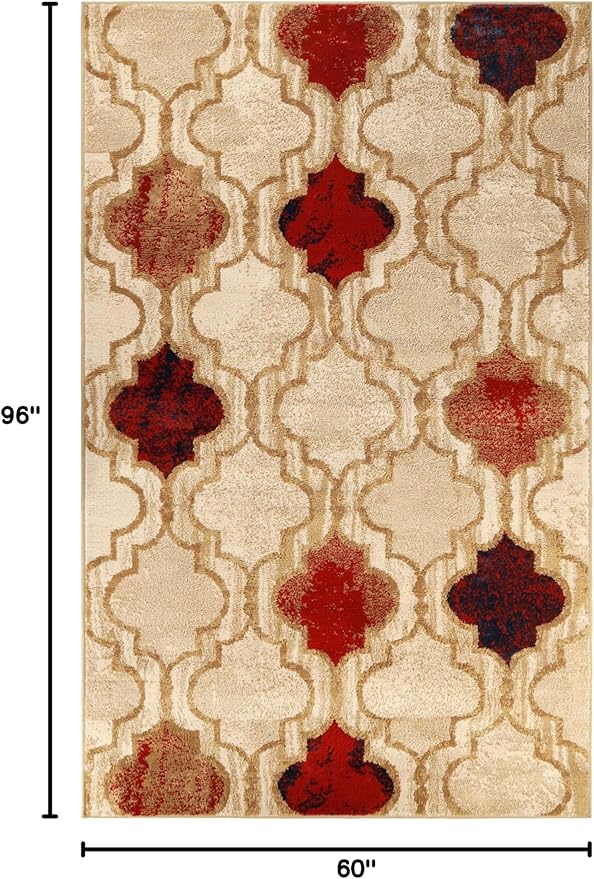 Superior Indoor Large Area Rug, Jute Backed, Perfect for Living/ Dining Room, Bedroom, Office, Kitchen, Entryway, Modern Geometric Trellis Floor Decor, Viking Collection, 5' x 8', Beige