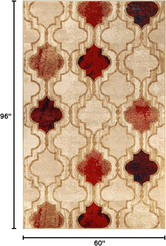 Superior Indoor Large Area Rug, Jute Backed, Perfect for Living/ Dining Room, Bedroom, Office, Kitchen, Entryway, Modern Geometric Trellis Floor Decor, Viking Collection, 5' x 8', Beige