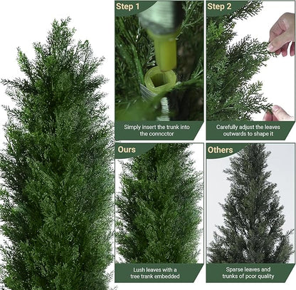 3FT Artificial Topiary Cedar Trees with Pot, Fake Cedar Christmas Tree for Indoor Outdoor Holiday Décor, UV Resistant Faux Evergreen Plant for Porch, Garden, Office, Home Festive Decoration,2Pack