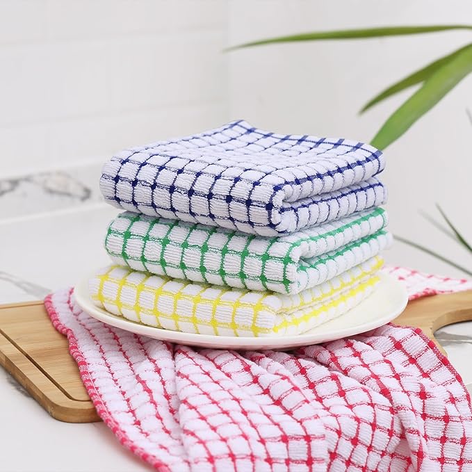 Kitinjoy Cotton 6 Pack Terry Kitchen Towels, 16 x 25 Inches Super Soft and Absorbent Dish Towels, Quick Drying Hand Towels for Kitchen Drying, Green