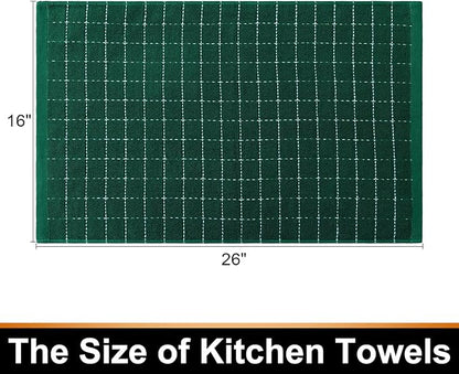 Mordimy 100% Cotton Terry Cloth Kitchen Towels, Super Soft and Absorbent Dish Towels for Drying, Checkered Designed Hand Towels for Kitchen, 16 x 26 Inches, 6 Pack, Dark Green