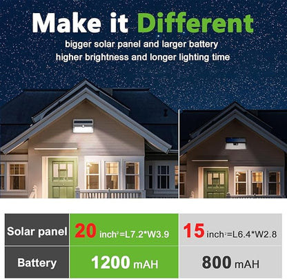 2 Pack Solar Motion Lights Outdoor Waterproof, 270° Wide Angle,3 Modes Solar Wall Lights, Anti Glare Solar Powered Flood Lights for Fence Garage Garden Patio Yard