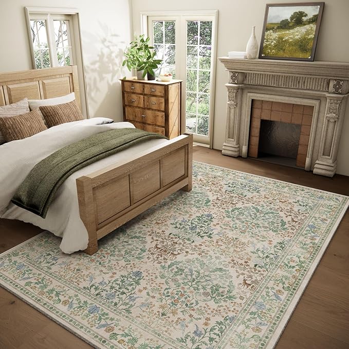 8x10 Washable Rugs for Living Room: Bedroom Area Rug Stain Resistant Non Slip Low Pile Lightweight Soft Carpets for Dining Room Kitchen Nursery Kids Room Playroom Home Office Indoor